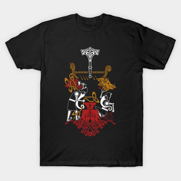 Brokkr and Sindri Dwarven Blacksmiths Norse Mythology T-Shirt by Art of Arklin